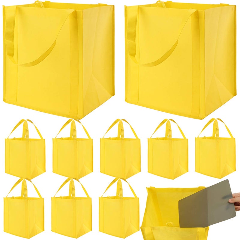 NERUB Set of 10 Reusable Grocery Bags Heavy Duty Shopping Bags Large Grocery Totes with Reinforced Bottom Super Sturdy Handles, Yellow - Image 1